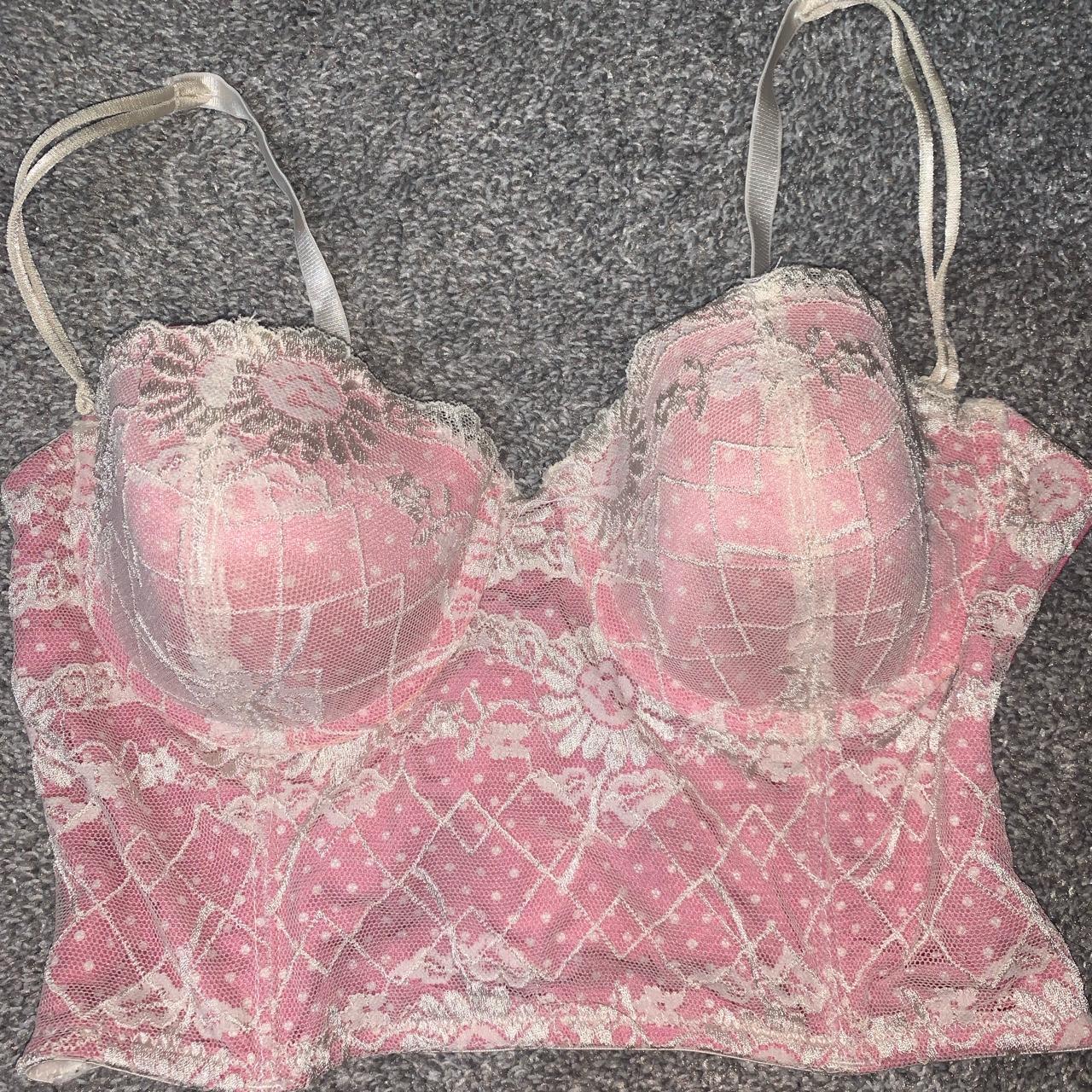 Cutest y2k pink corset top!! floral lace pattern... - Depop