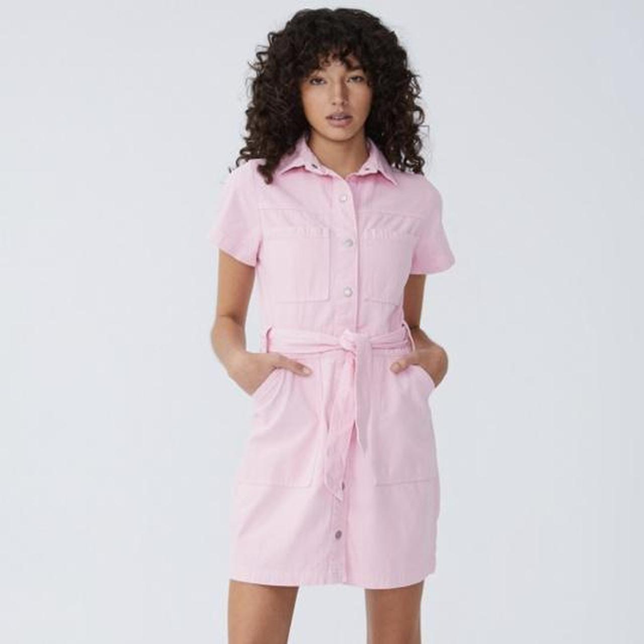 Bright pink Cotton On denim dress, size womens M... Depop