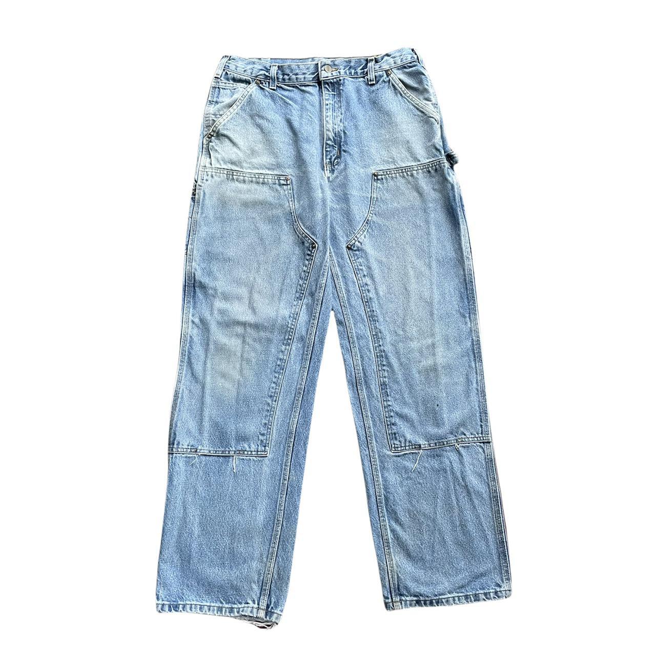 Carhartt Double Knee Jeans. Light faded blue jeans... - Depop