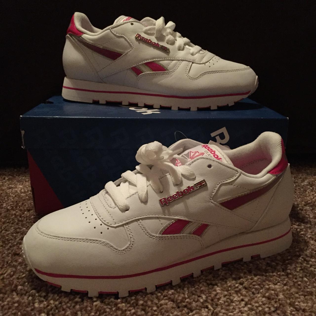 Pink and fashion white reebok classics