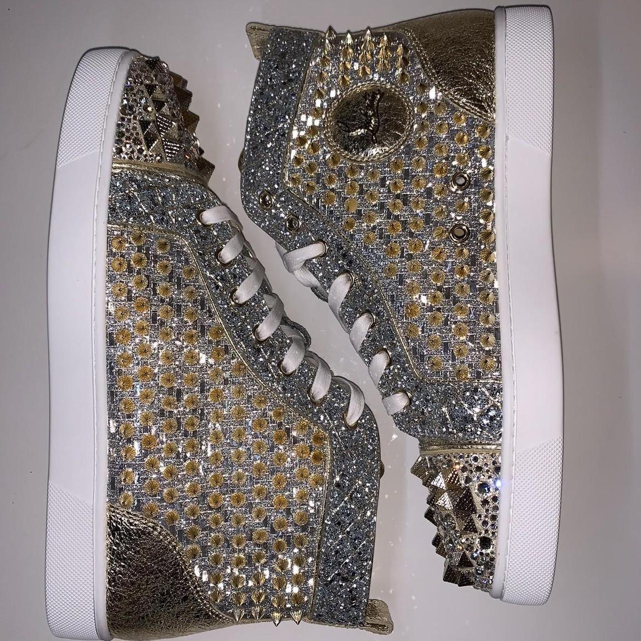 silver red bottom sneakers