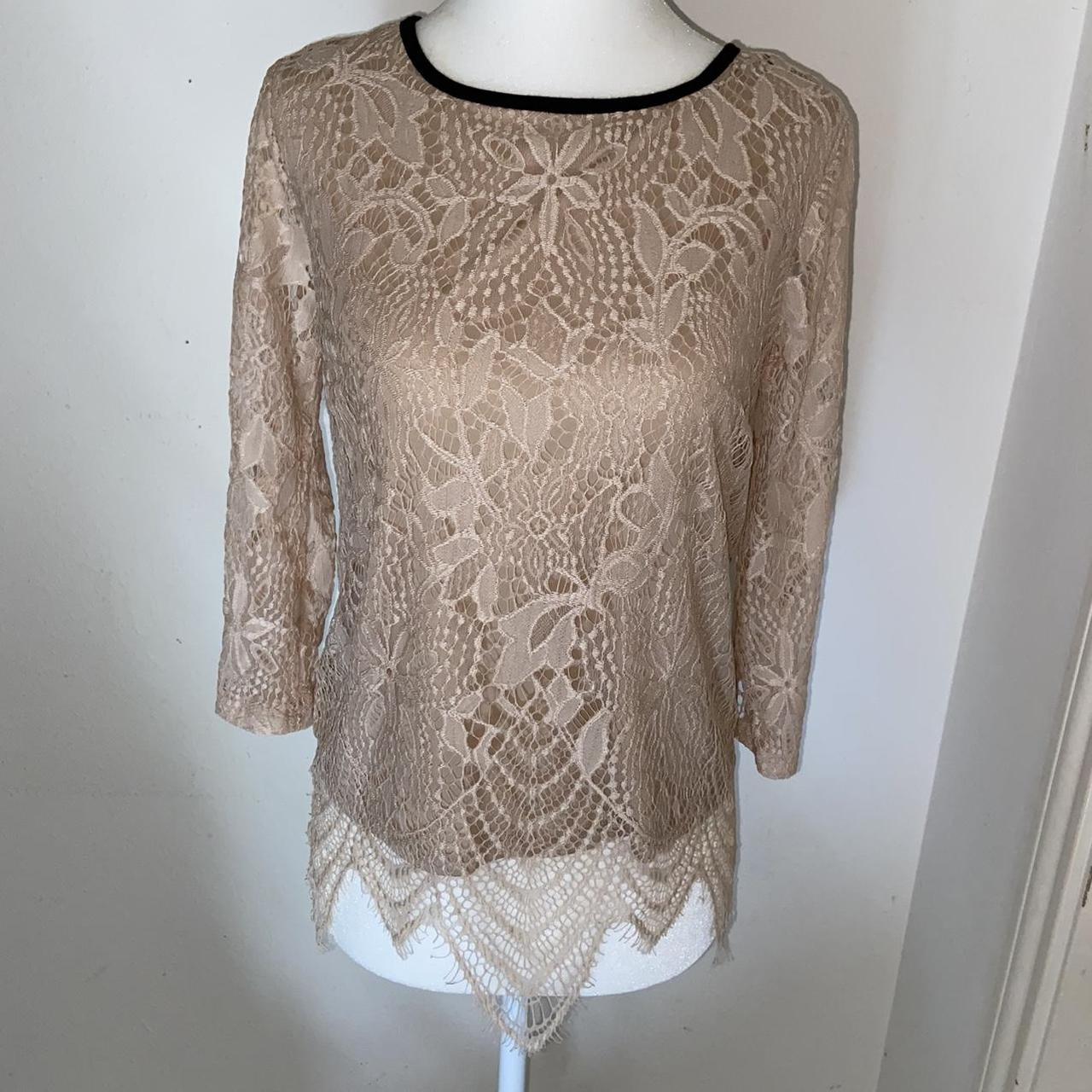 Nude lace top Black thin collar nude... - Depop