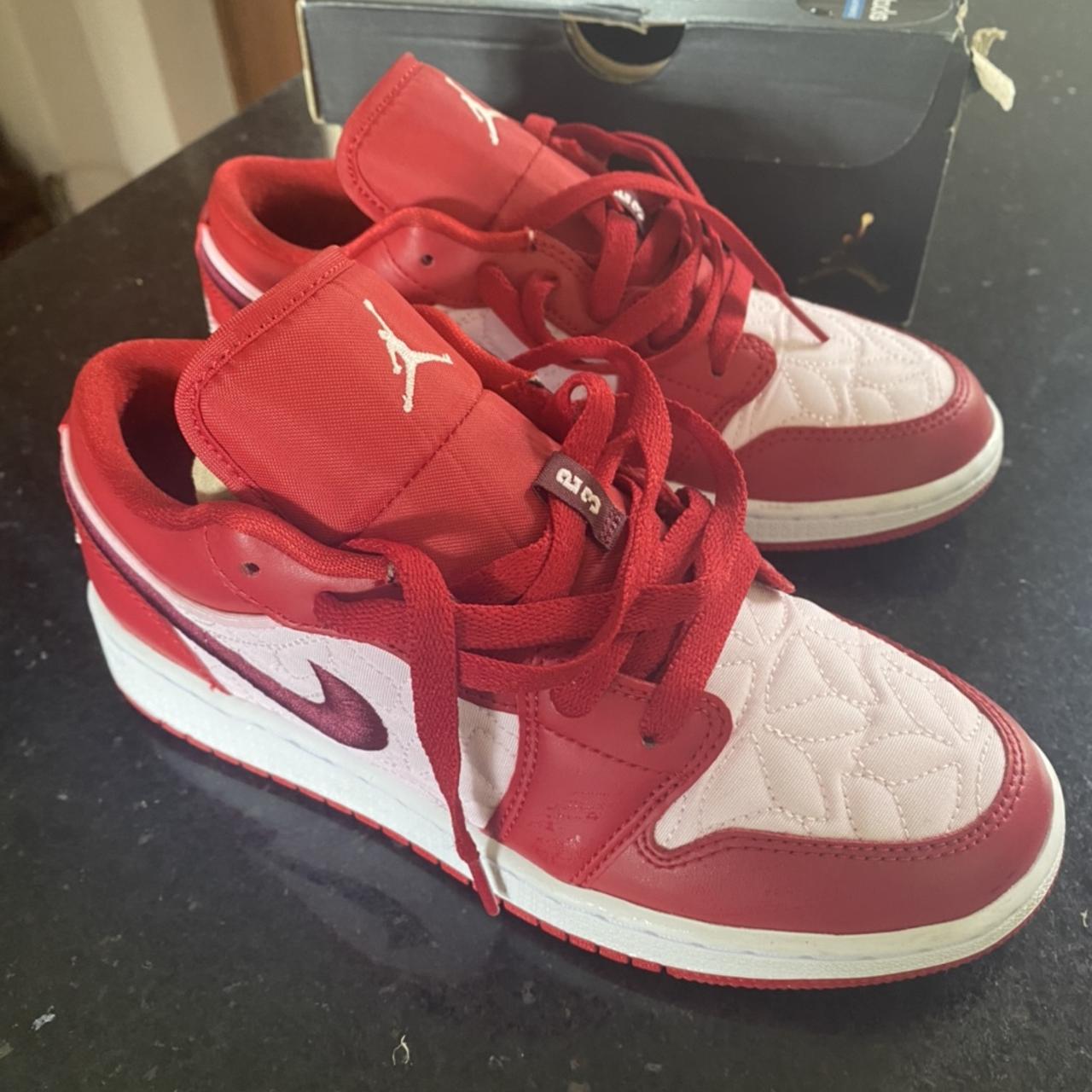 Jordan 1 low red quilt, 100 authentic Size 4... Depop