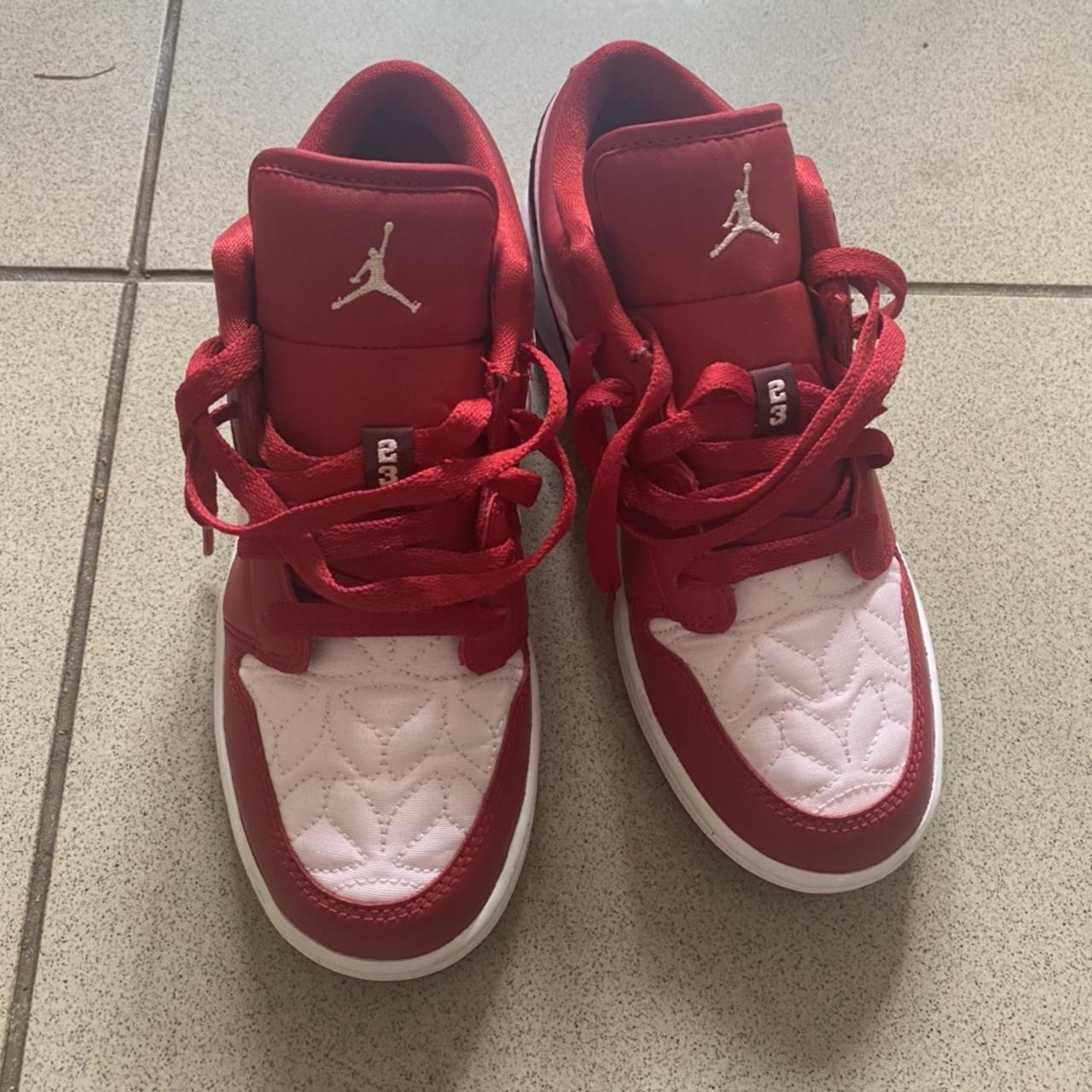 Jordan 1 low red quilt, 100 authentic Size 4... Depop