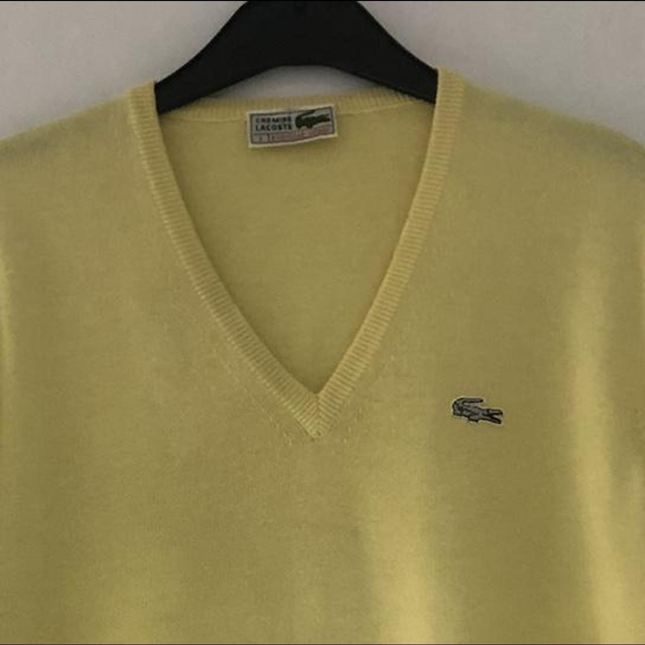 Lacoste vintage V neck yellow jumper / sweater with... - Depop