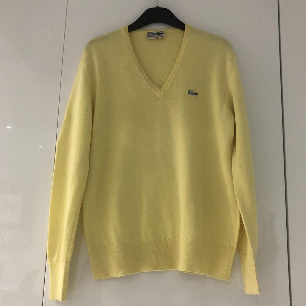Lacoste vintage V neck yellow jumper / sweater with... - Depop