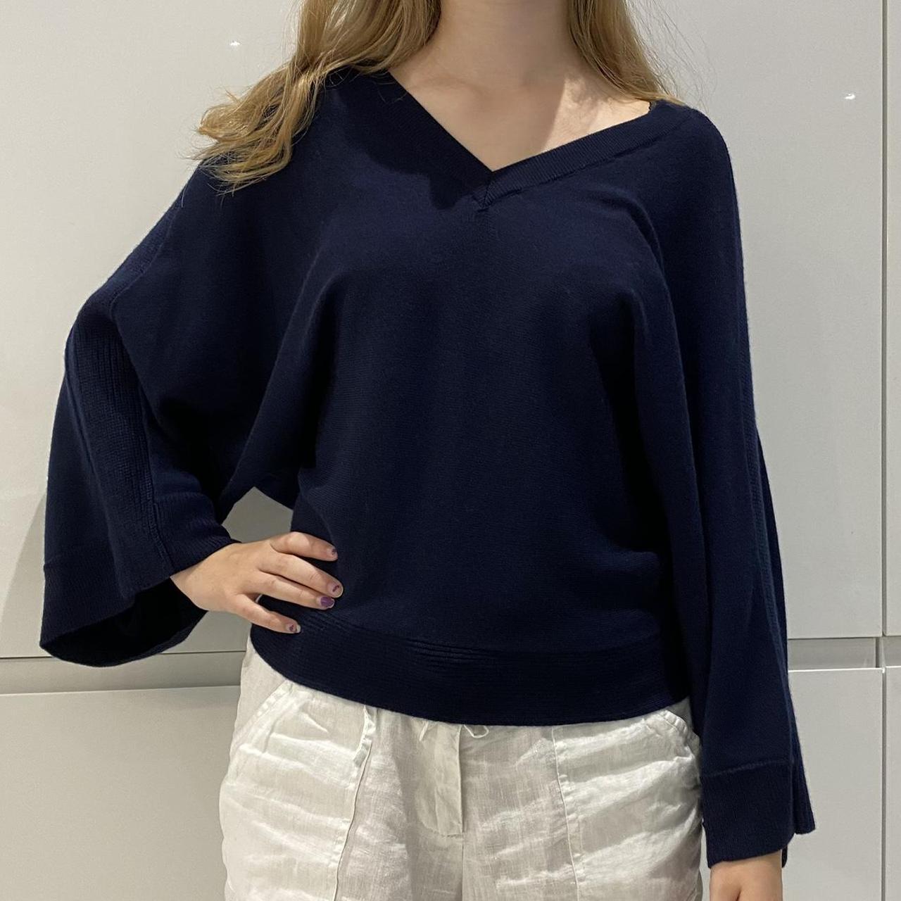 Karen Millen Navy Bat sleeve V neck jumper. 100... Depop