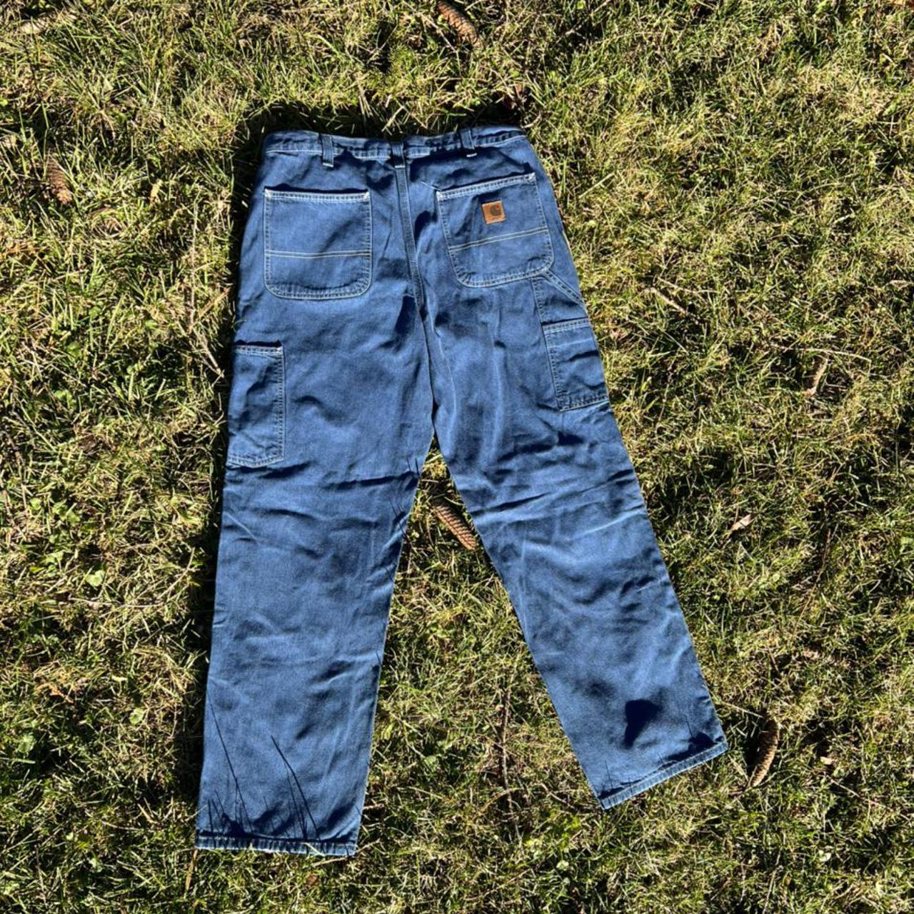 Y2K carhartt denim carpenter work jeans in good... - Depop