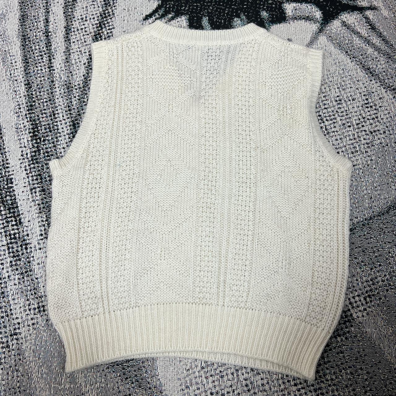 vintage cream knit sweater vest! has a small stain... - Depop