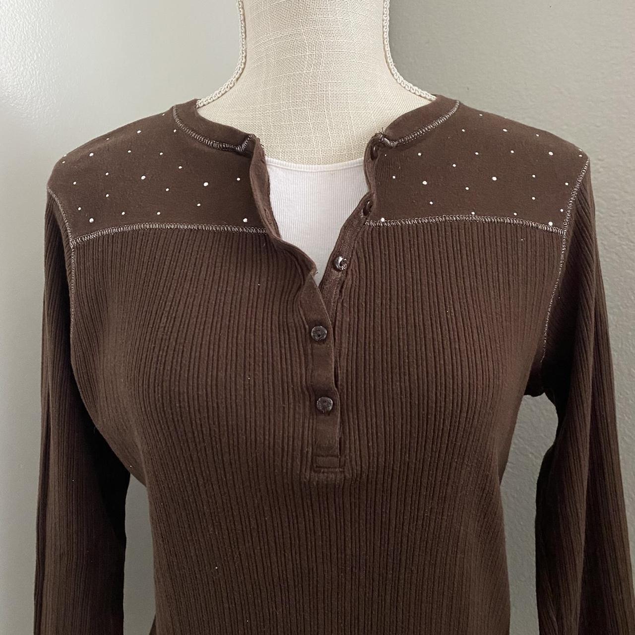 brown layered Henley long sleeve top with rhinestone... - Depop