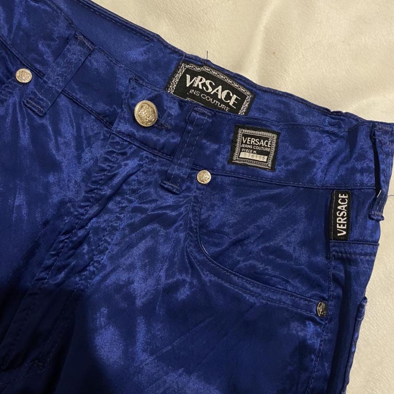 Versace Jeans Couture Women's Blue and Navy Trousers | Depop