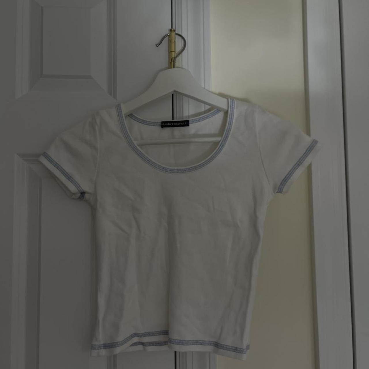 Brandy Melville white top with blue stitch lining,... - Depop