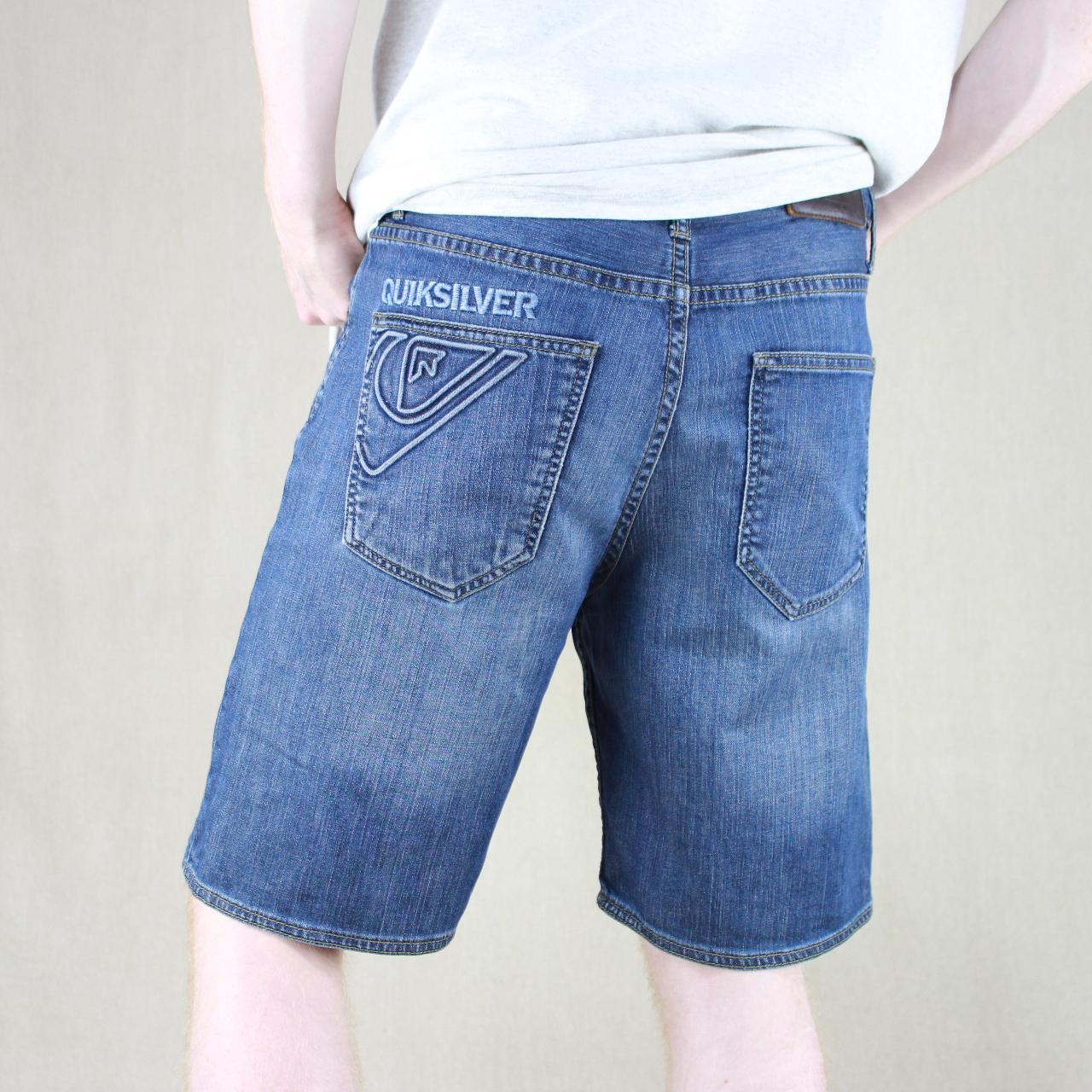 Quiksilver jean shorts Colour faded Blue Size Depop