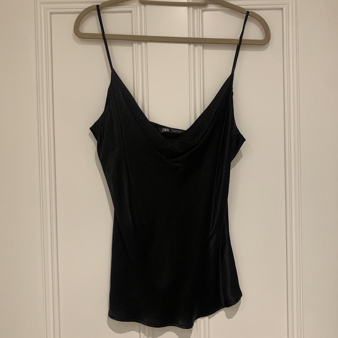 Zara black silky cami top size large. Brand new with... - Depop