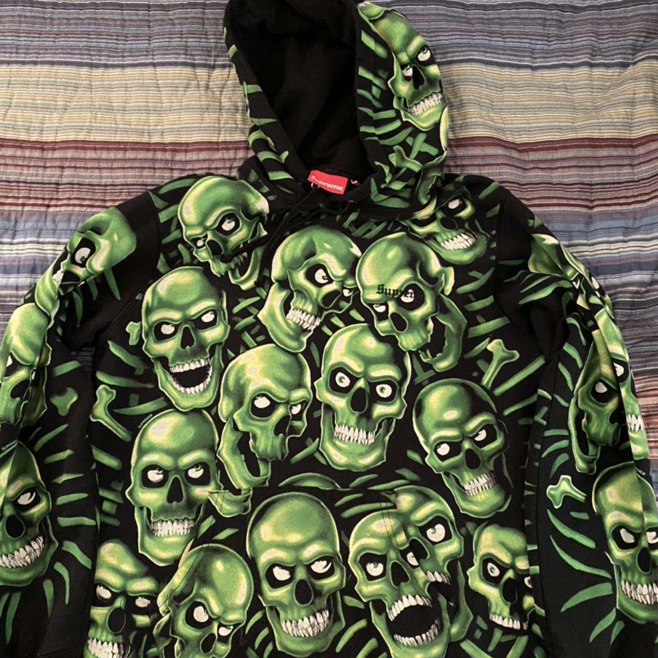 Supreme Three 6 Mafia green skull hoodie Rare 10 10. Depop