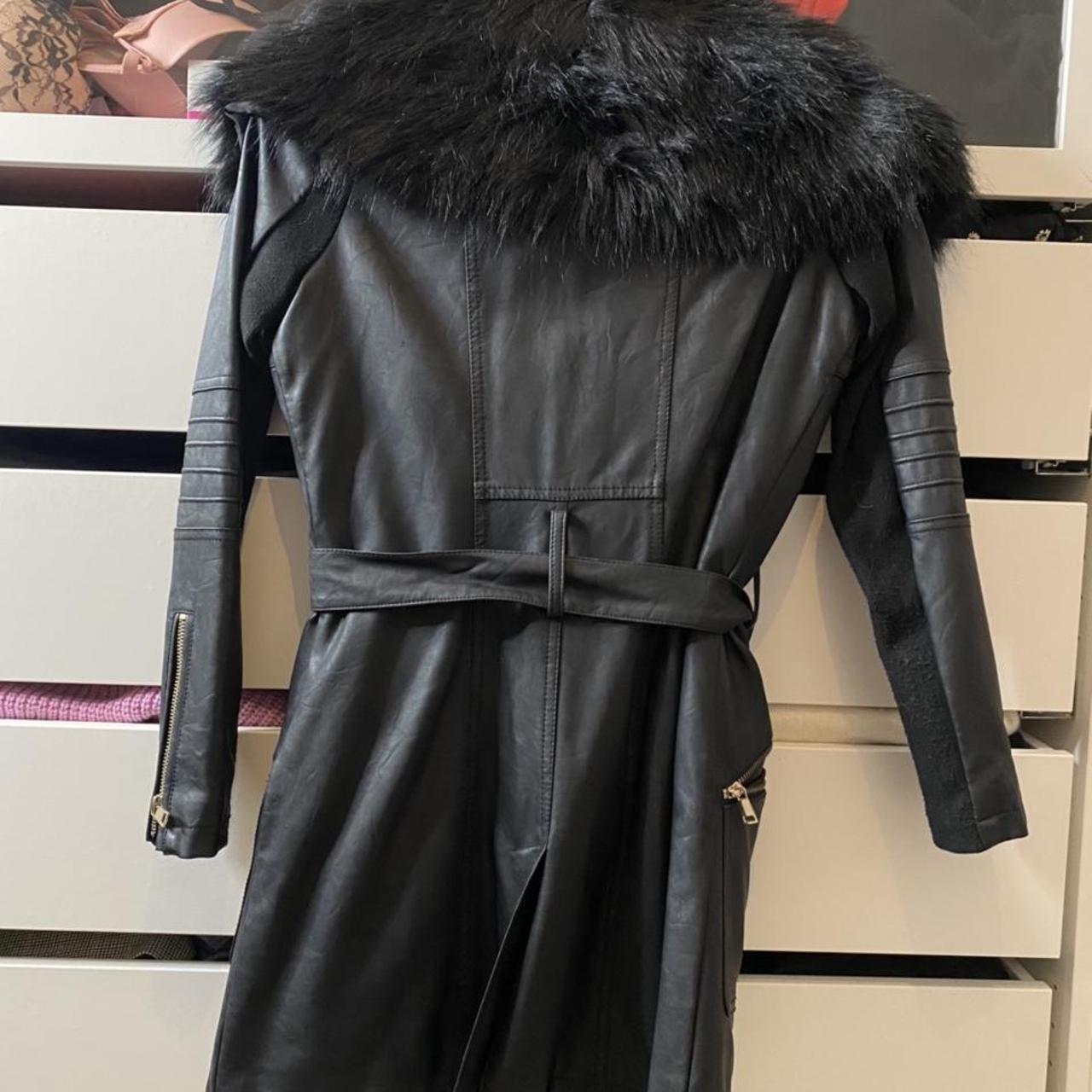 River Island Black Faux Leather Belted Jacket Depop