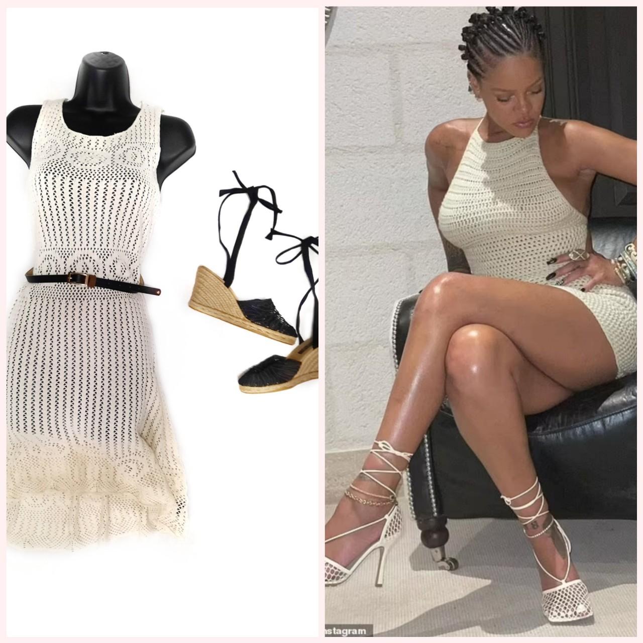 Knitted out Off-white crochet dress, size L,