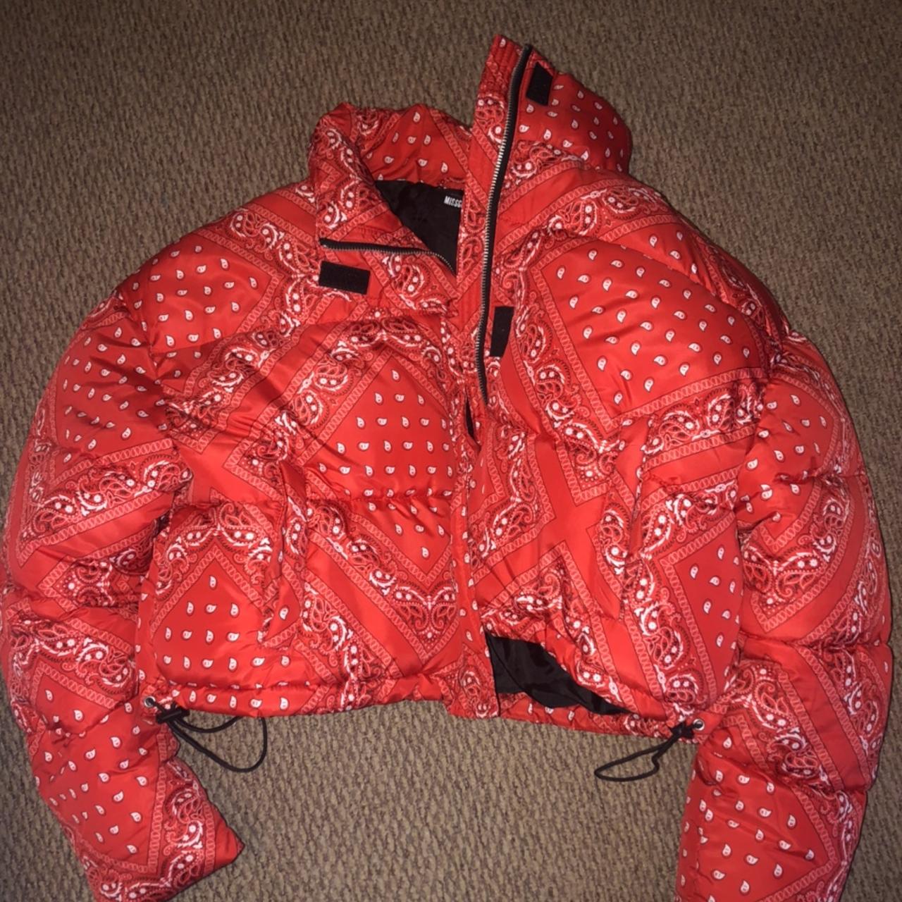 Red bandana cropped puffer coat with draw Depop - Main Image