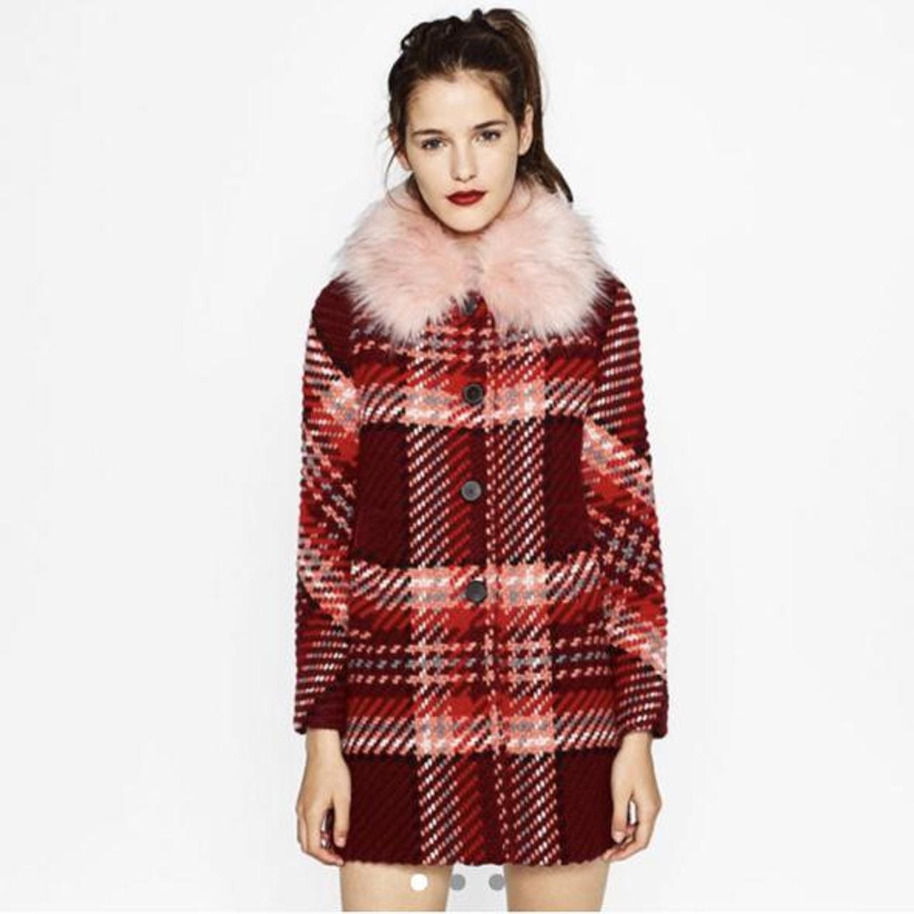 zara red check coat