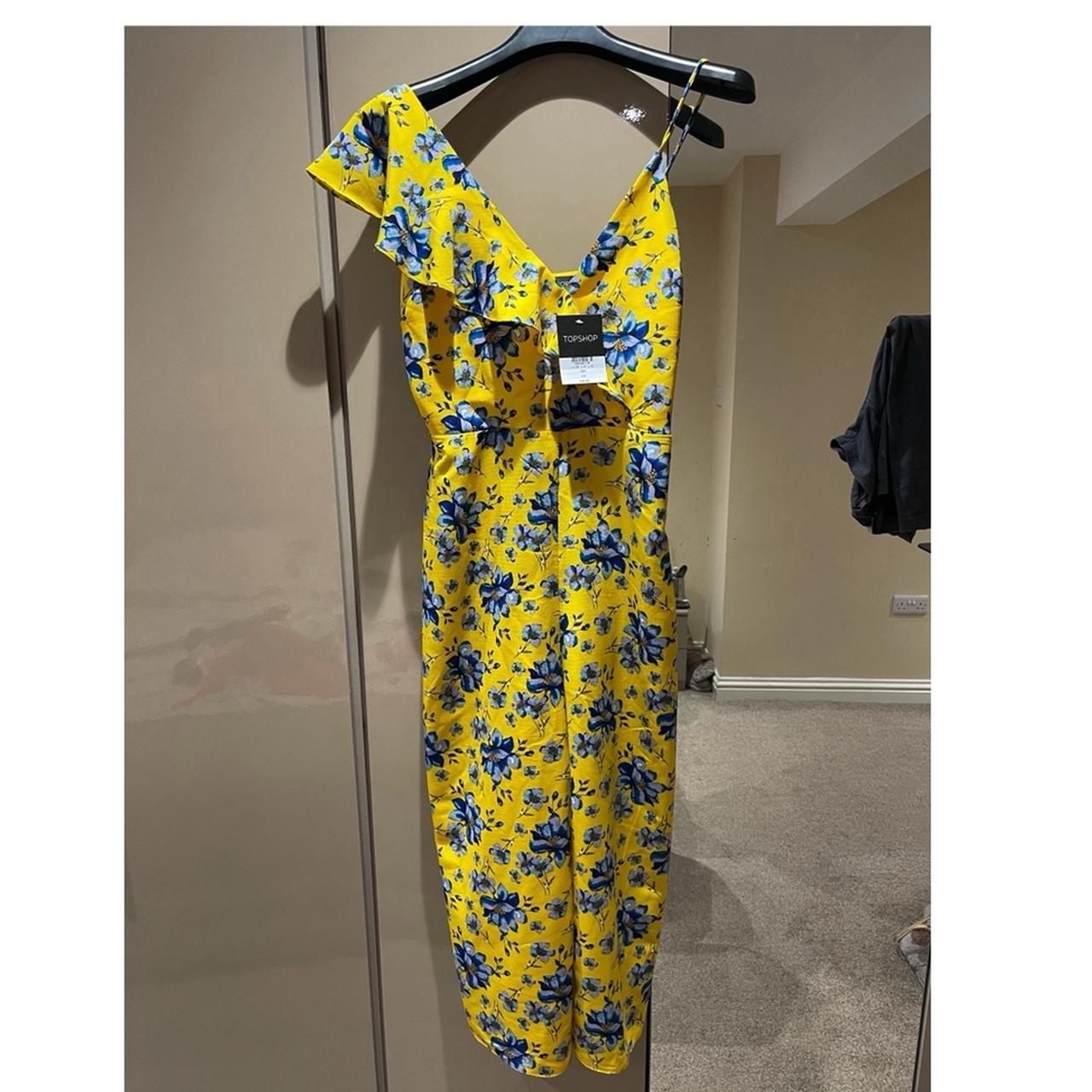 Topshop yellow floral jumpsuit size 10,