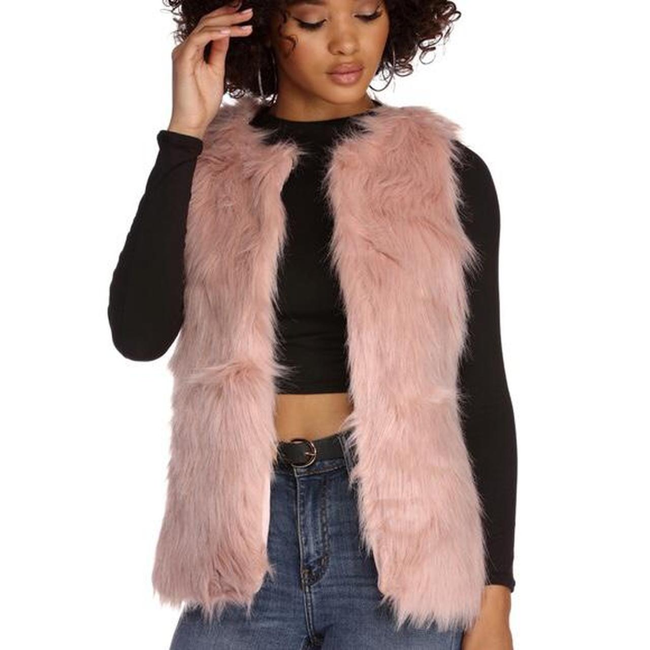 Pretty Pink Fur Vest With Crocodile Leather Detail... Depop
