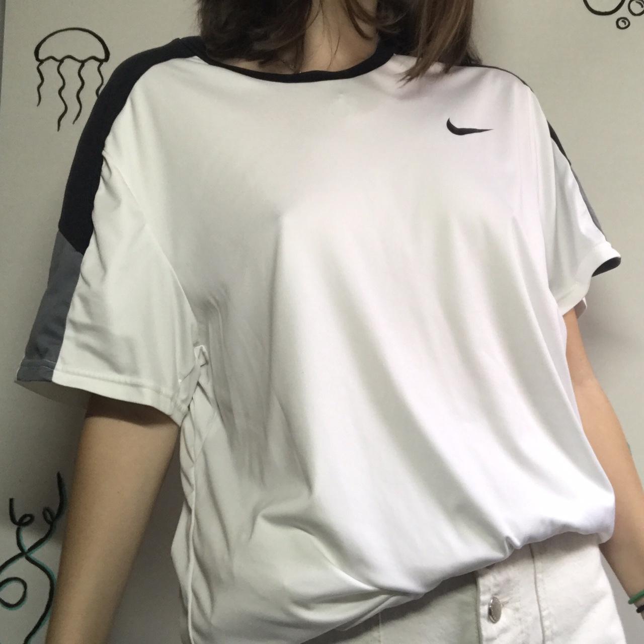retro dry-fit nike athletic shirt //, black and grey