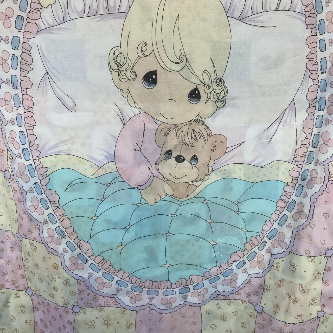 Vtg Precious Moments Girl and Teddy Bear Quilted... - Depop