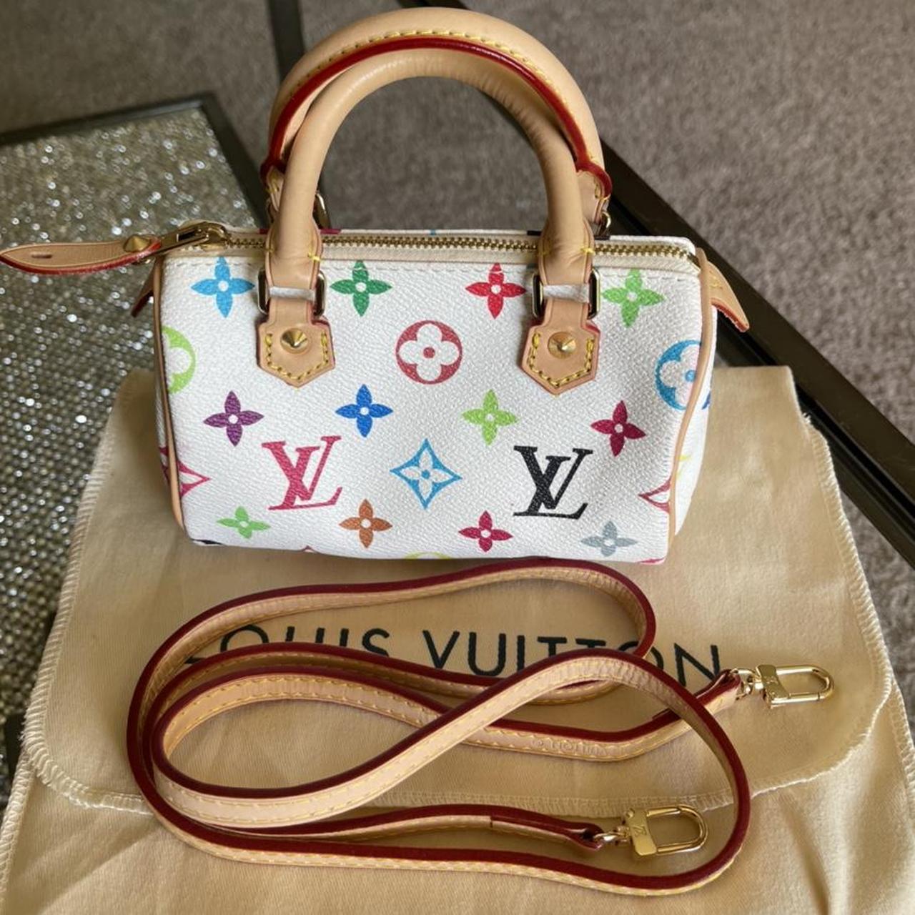 Louis Vuitton Pink Denim nano speedy -barely - Depop