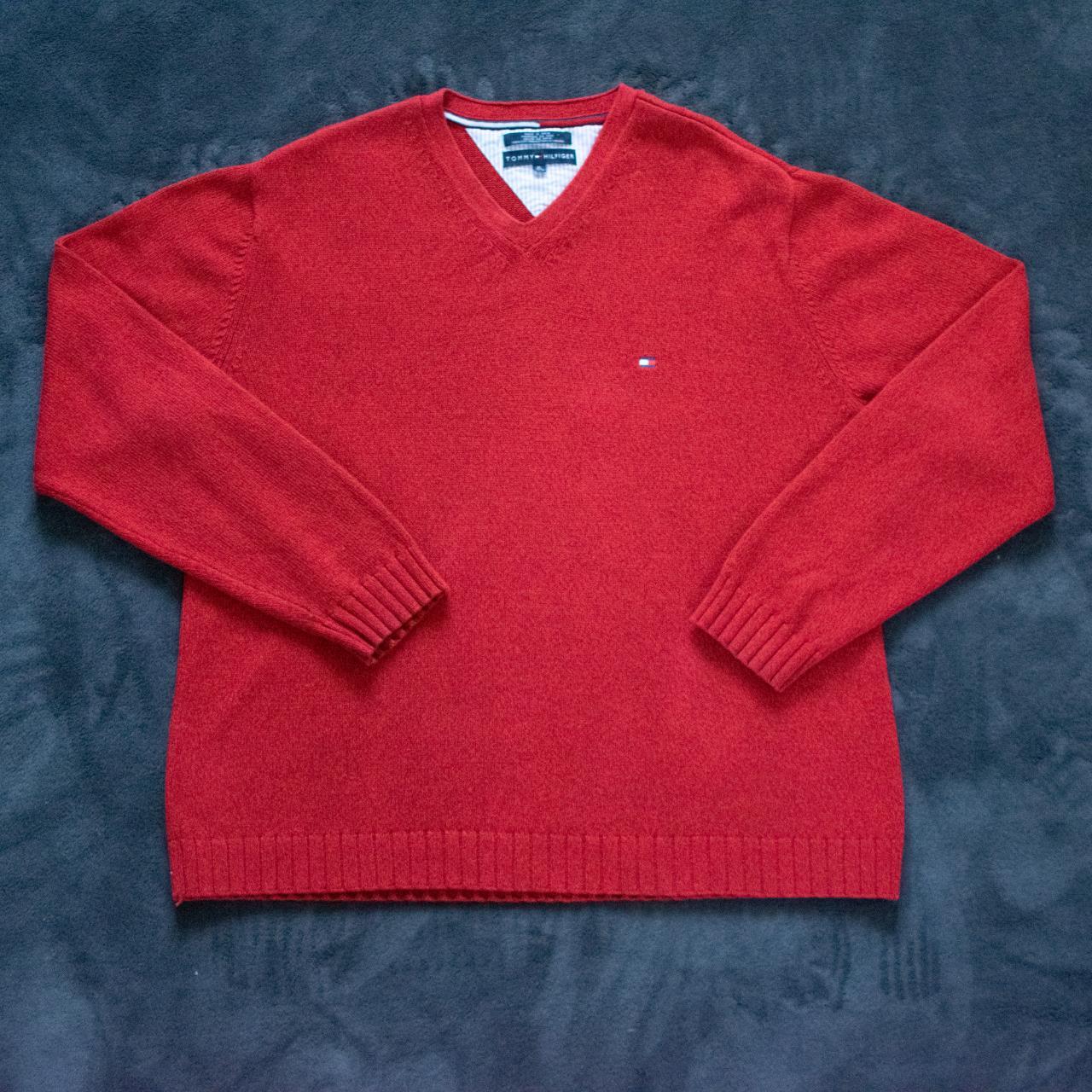 ️ Tommy Hilfiger V-neck jumper in red. Small... - Depop