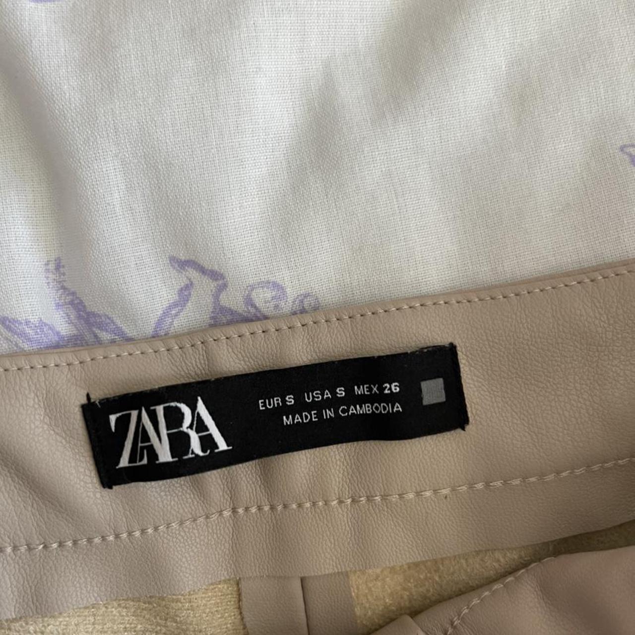Zara beige / nude size small leather pants with zip... Depop