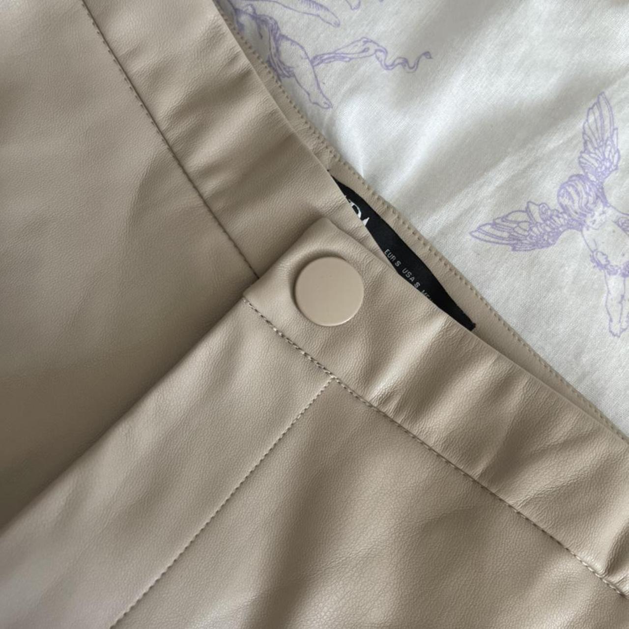 Zara beige / nude size small leather pants with zip... Depop