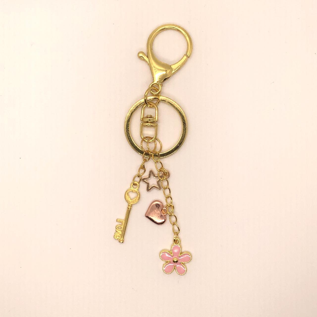 Pink Paris Keychain, Pink and Gold Charm Keychain
