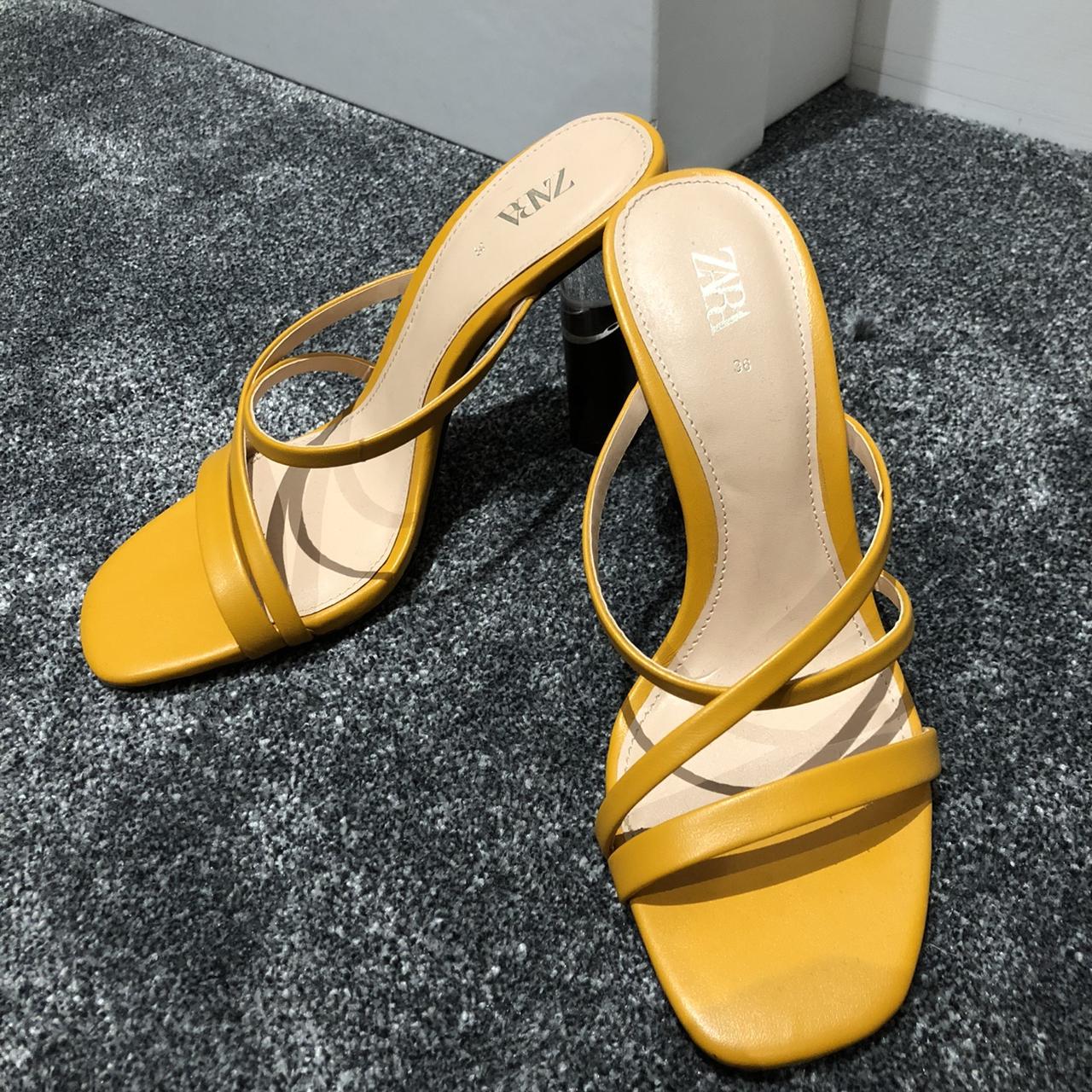 Zara heeled sandal in mustard. Worn twice and in... - Depop