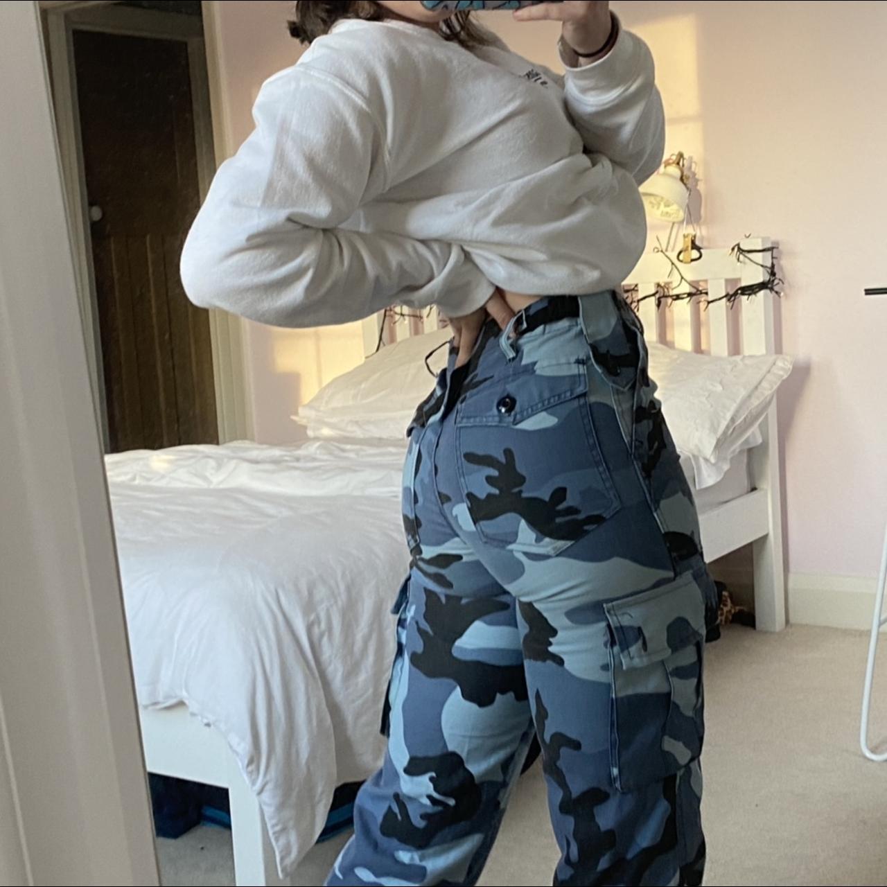 High Waisted Red  White  Blue Camouflage Cargo Pants  Addysun