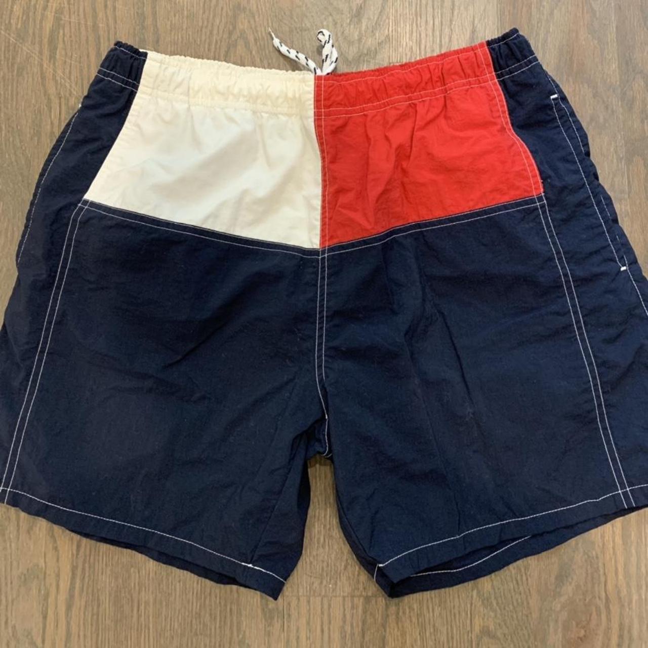 Tommy Hilfiger Men's Navy and White Swim-briefs-shorts | Depop