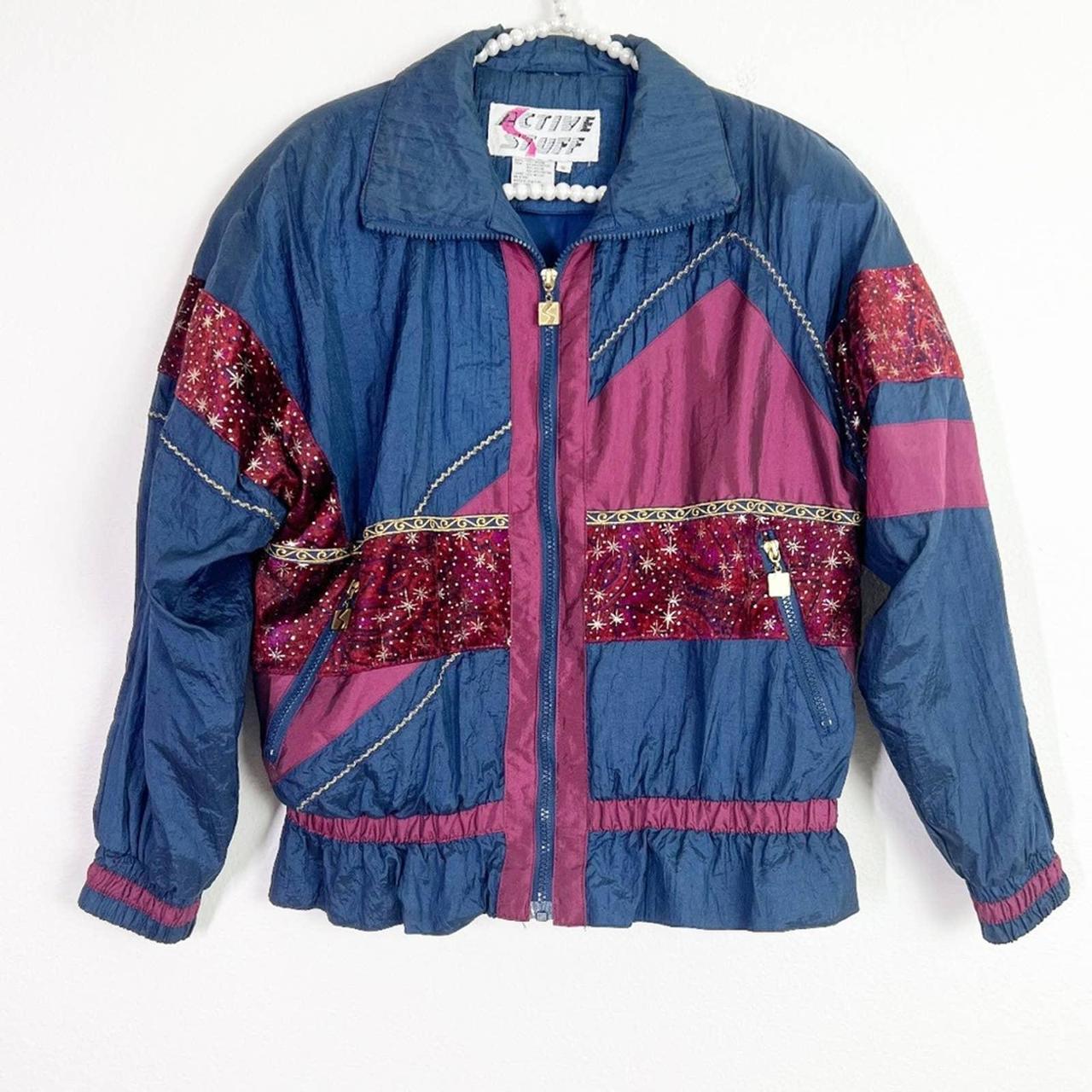 Vintage 90s patchwork windbreaker jacket. Velvet... - Depop