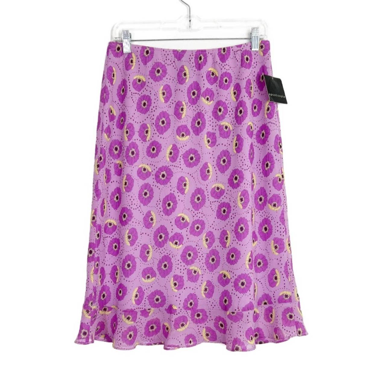 Y2K Apostrophe purple floral midi skirt with elastic... - Depop