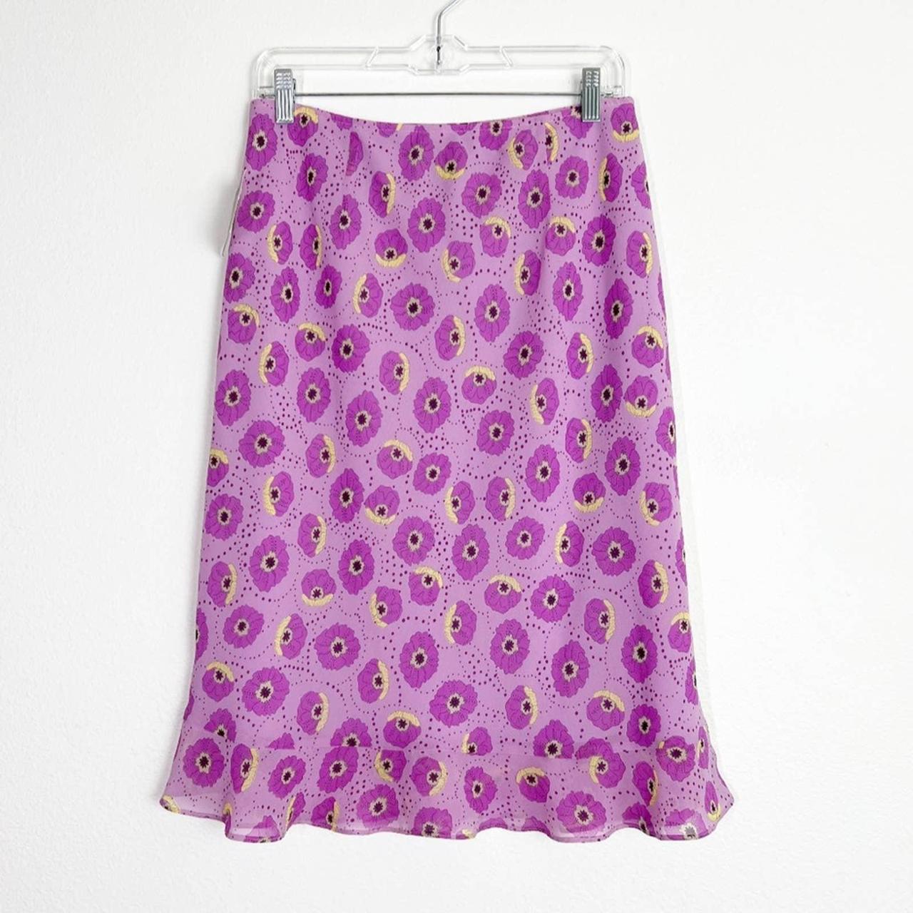 Y2K Apostrophe purple floral midi skirt with elastic... - Depop