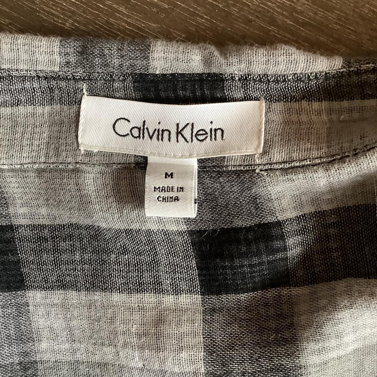 Calvin Klein black and white plaid button... - Depop