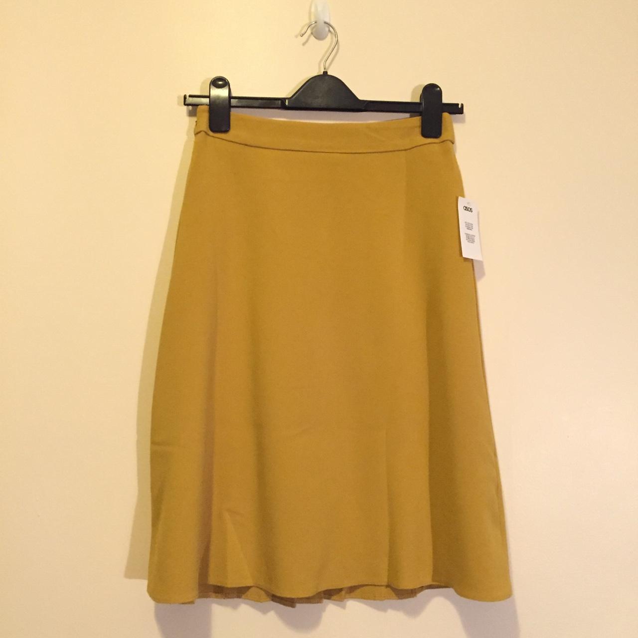 Asos mustard yellow pleated panel midi skirt size 8.... - Depop