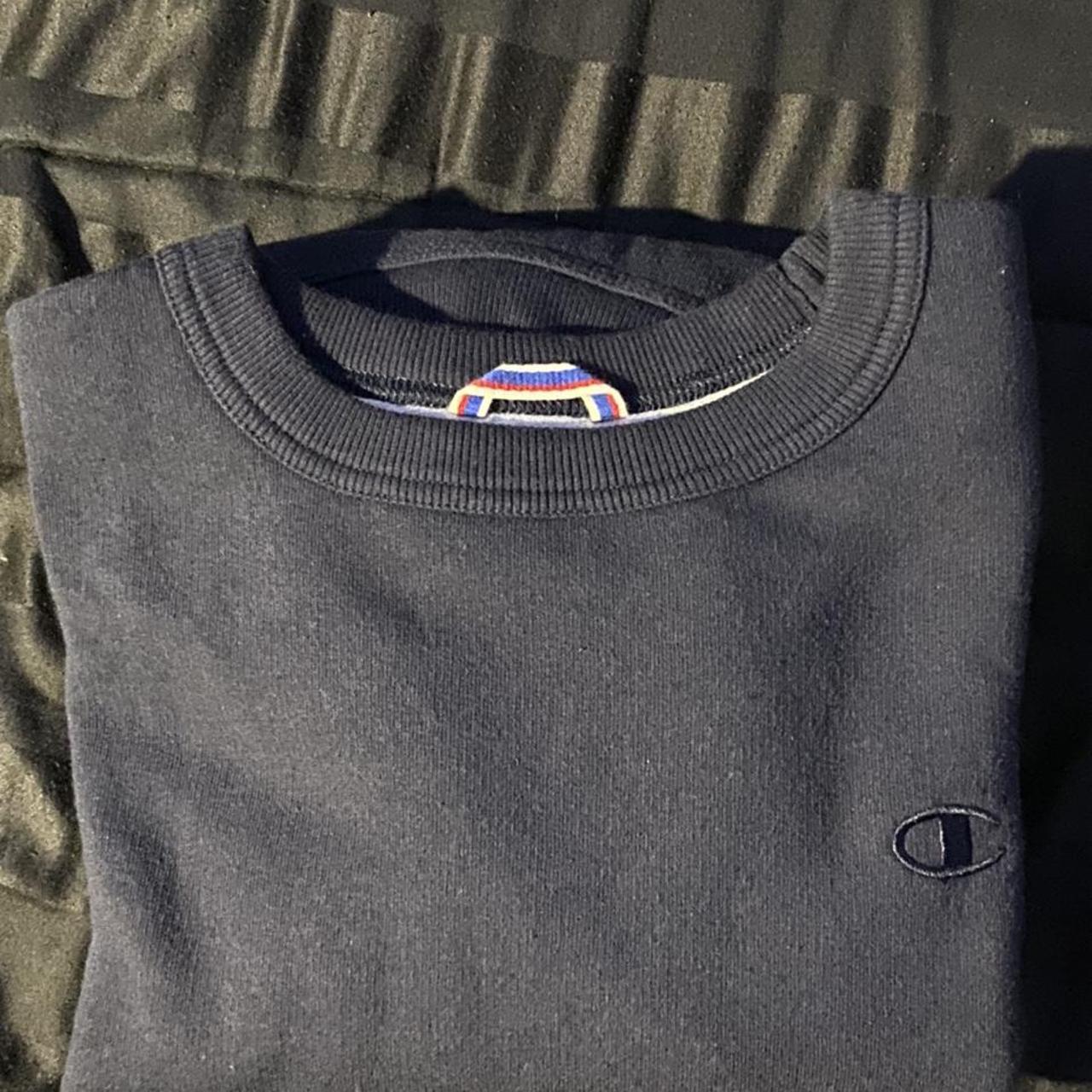 Dark blue/ Navy Blue Champion crewneck, size small... - Depop