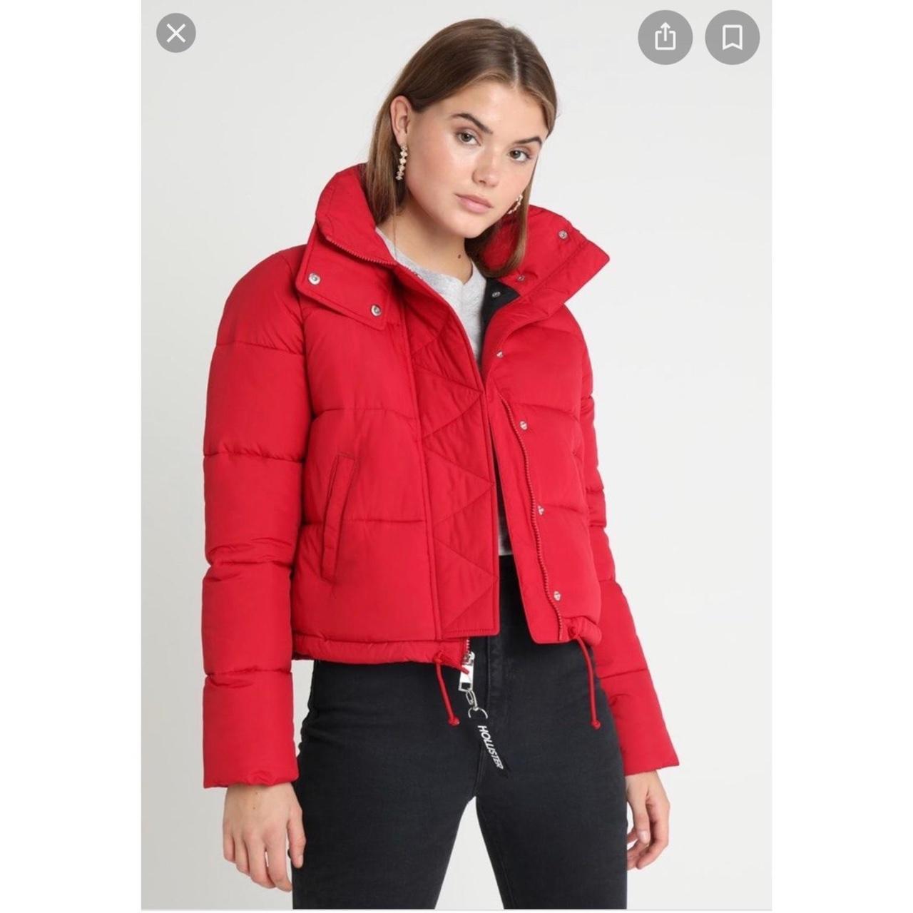 Hollister Red Puffer Size Large oversized look on a. Depop