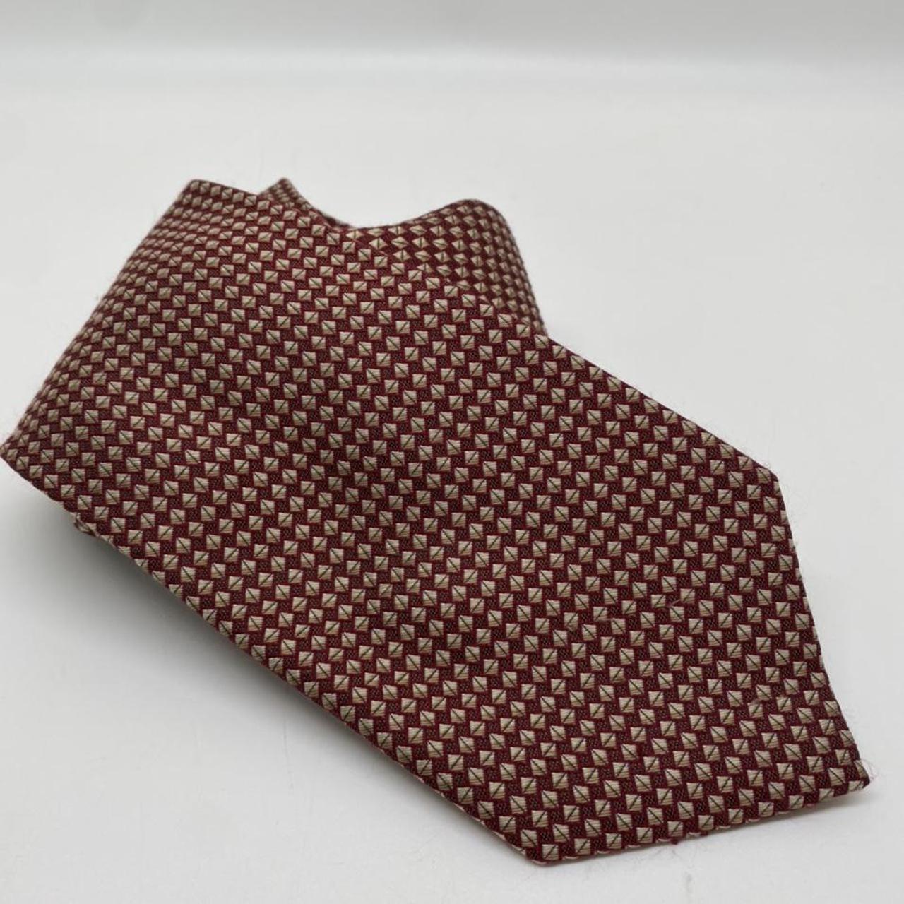 Kenneth Cole Handmade Silk Burgundy Tan Necktie Depop