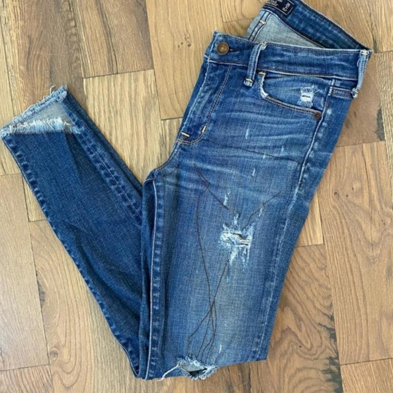 Abercrombie & Fitch Distressed Harper Ankle Blue... - Depop