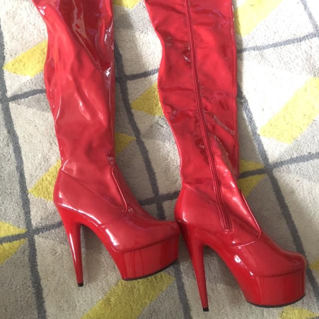 Red pvc sale knee high boots