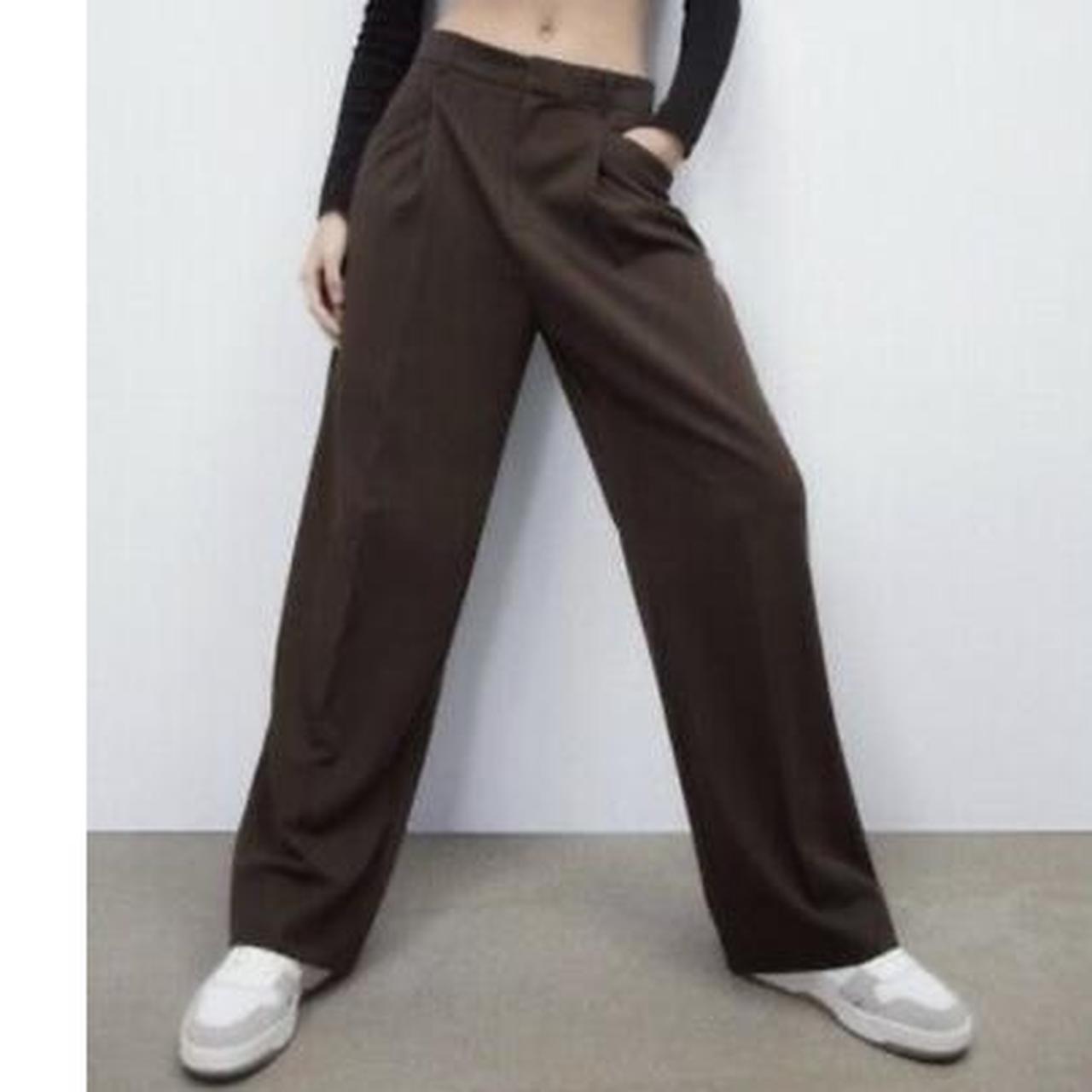 Zara | Pants & Jumpsuits | Zara Gold Button Strap Pants In Small Taupe Brown  High Waisted Wide Leg | Poshmark