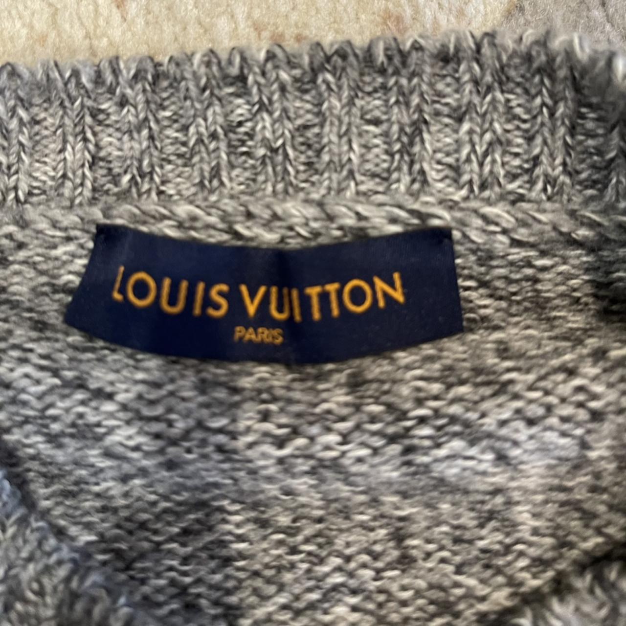 LOUIS VUITTON Beige Knit Collared Button Down Sheer - Depop