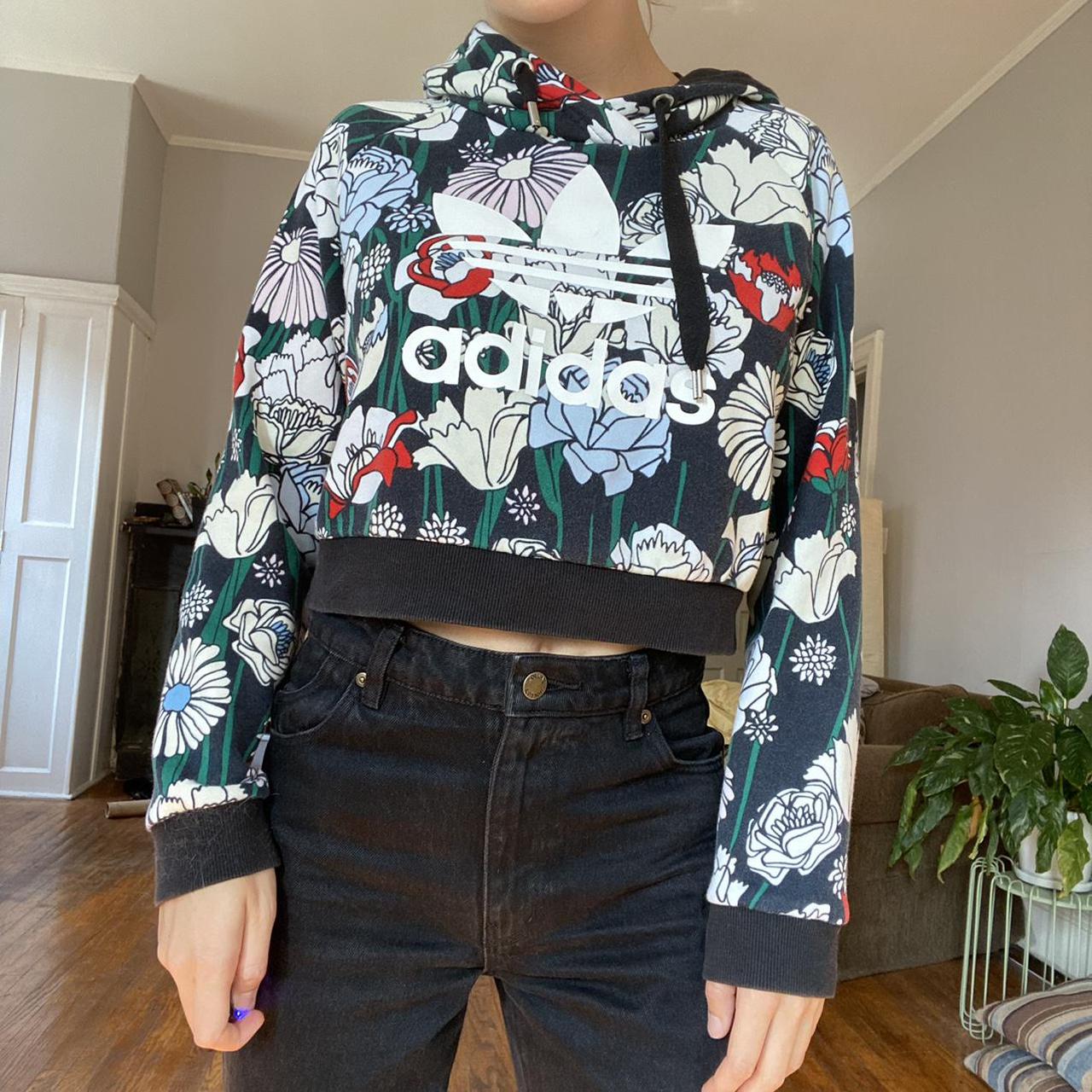 Adidas floral cropped hoodie sale