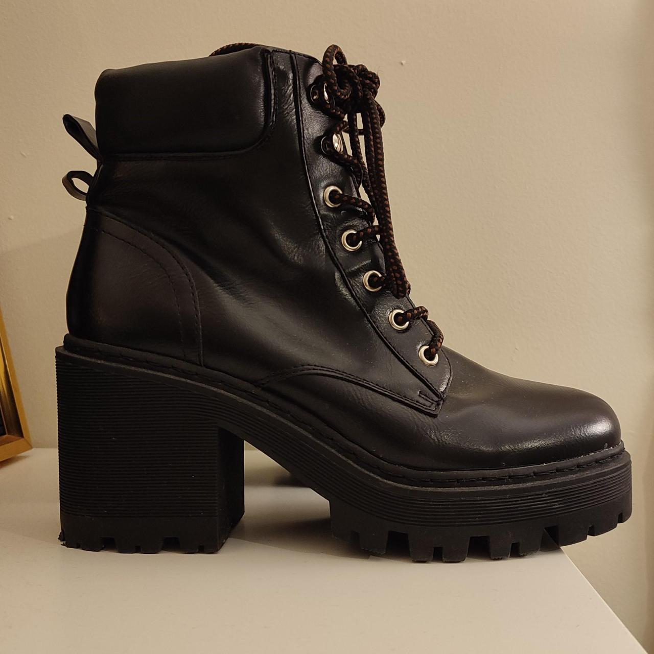 Black military boots Chunky heels with adjustable... - Depop