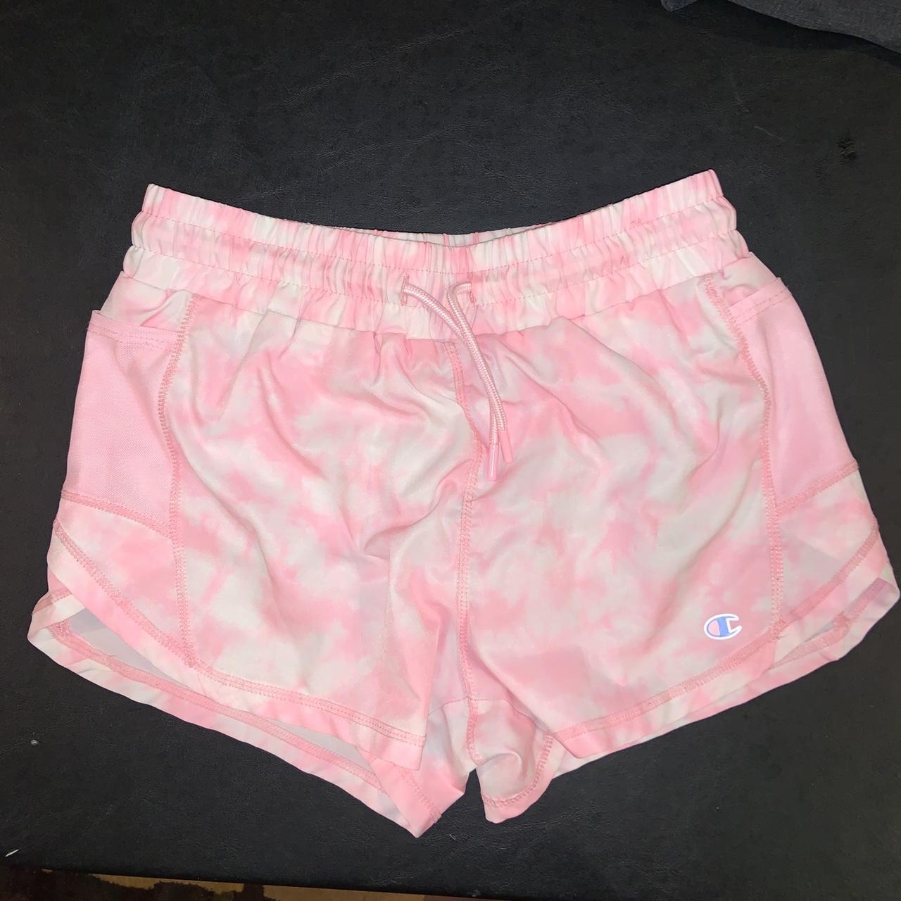 cotton candy colored champion shorts small pocket on... - Depop